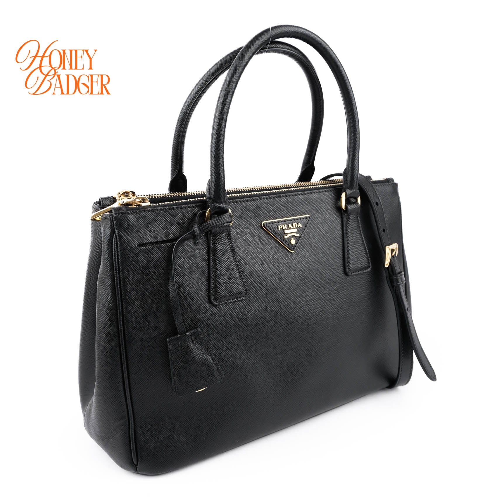 Prada Galleria Medium Saffiano Leather Bag Nero Black Gold Hardware 2WAY Tote