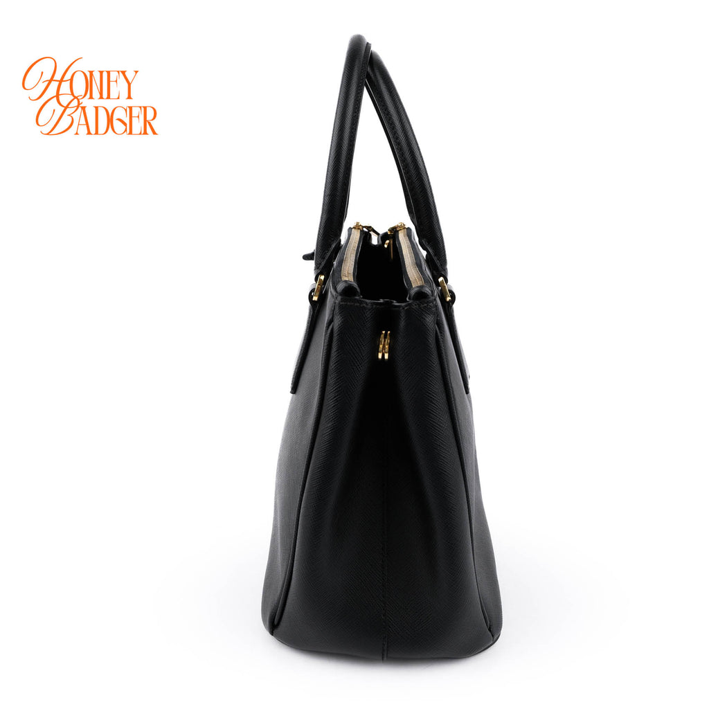 Prada Galleria Medium Saffiano Leather Bag Nero Black Gold Hardware 2WAY Tote