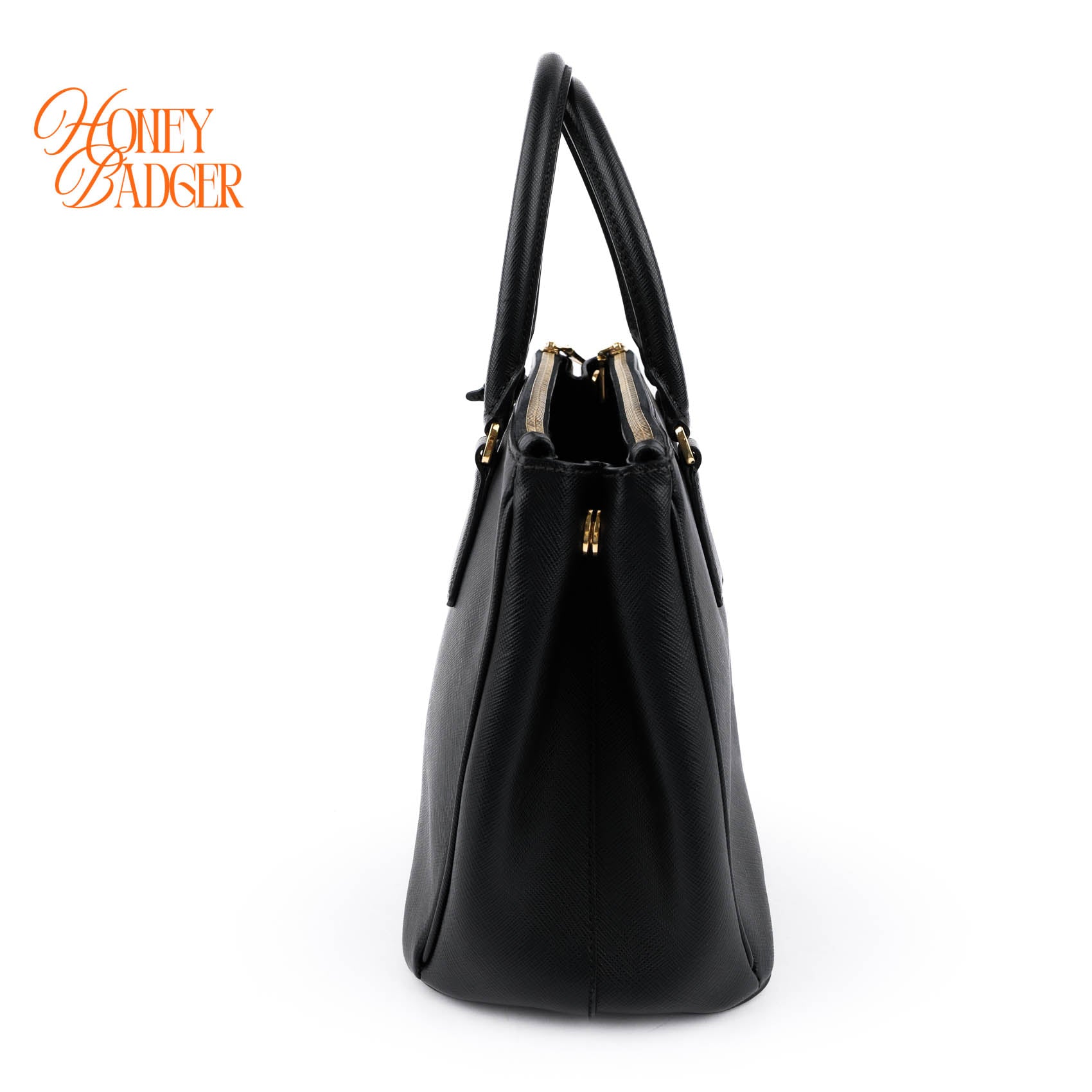 Prada Galleria Medium Saffiano Leather Bag Nero Black Gold Hardware 2WAY Tote