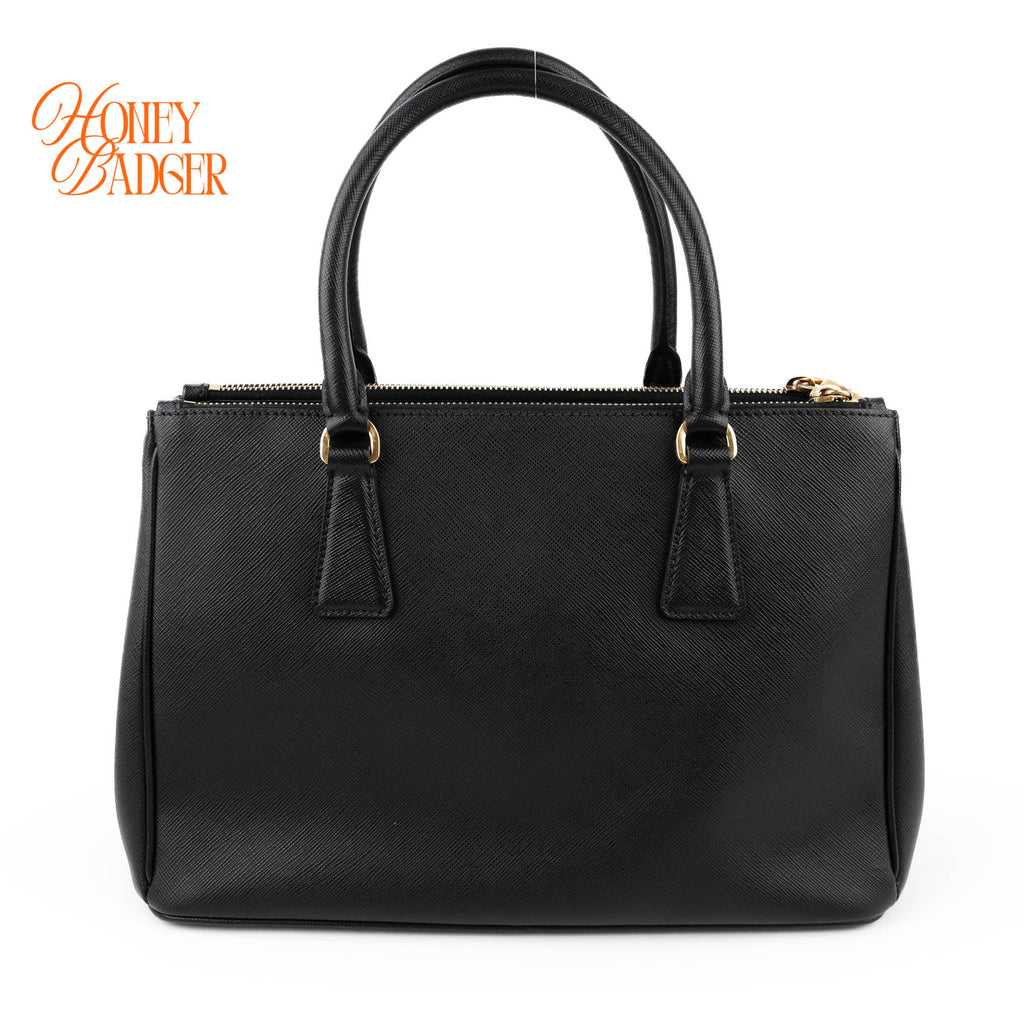 Prada Galleria Medium Saffiano Leather Bag Nero Black Gold Hardware 2WAY Tote