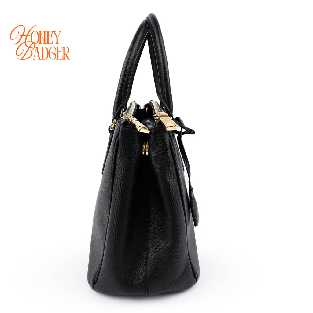 Prada Galleria Medium Saffiano Leather Bag Nero Black Gold Hardware 2WAY Tote
