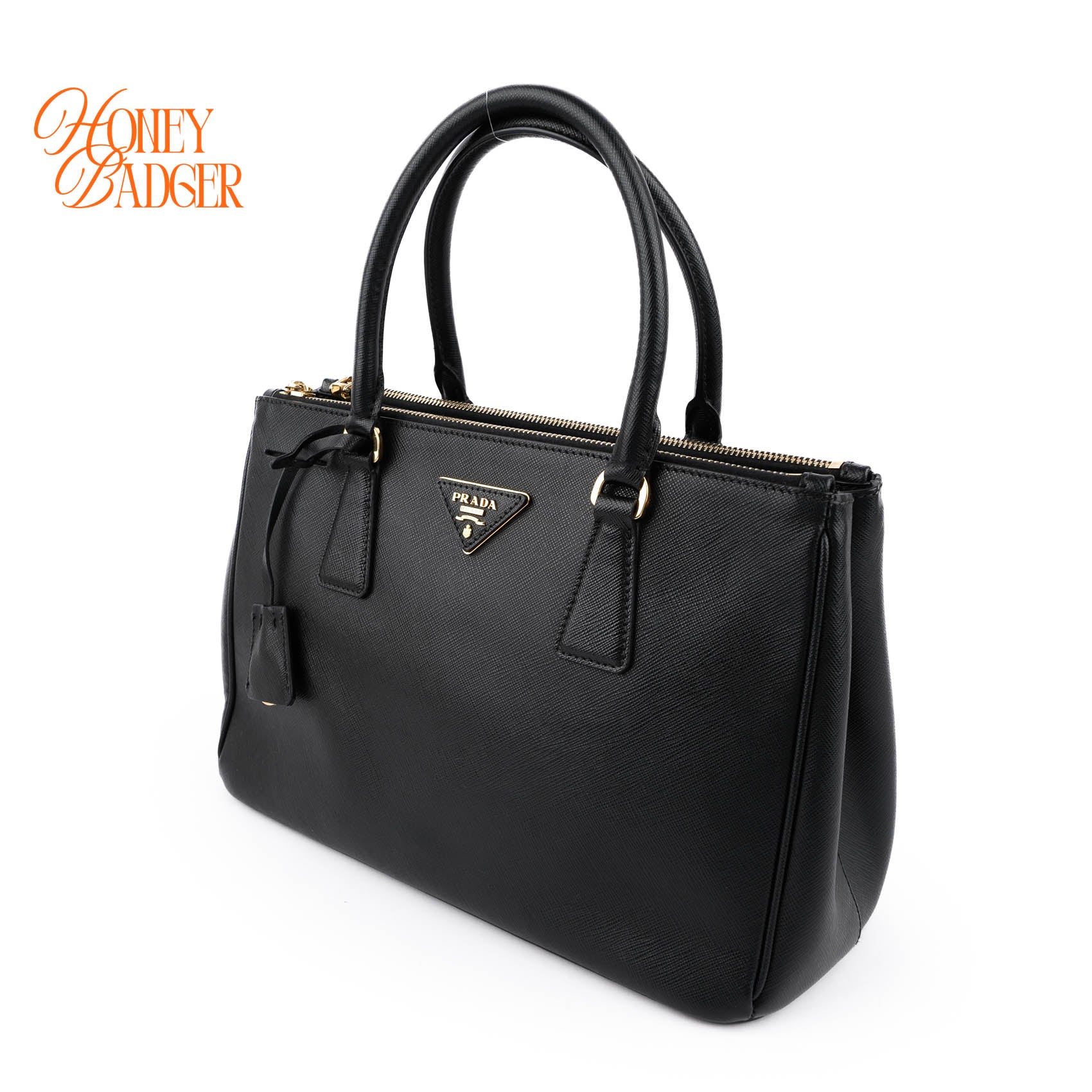 Prada Galleria Medium Saffiano Leather Bag Nero Black Gold Hardware 2WAY Tote