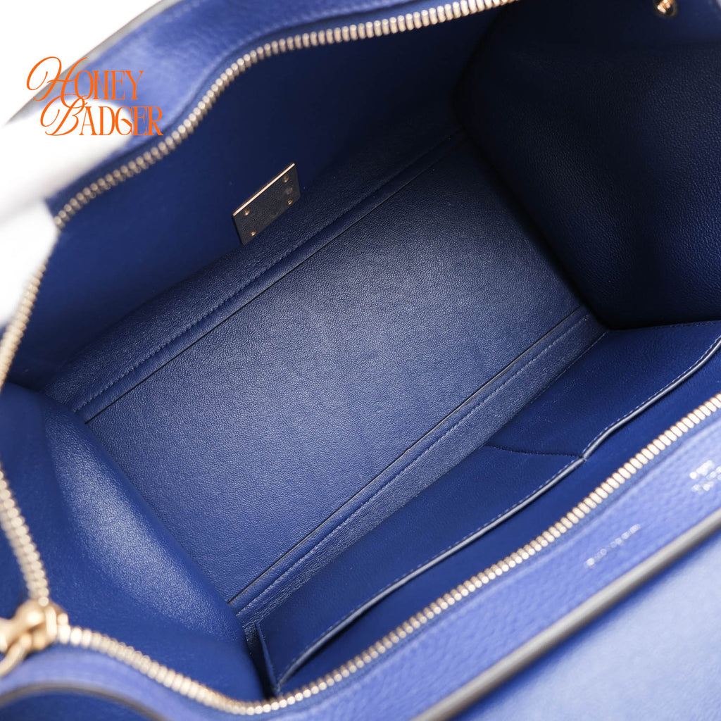 Celine Medium Trapeze 2WAY Handle Bag Blue Drummed Leather Suede Gold Hardware