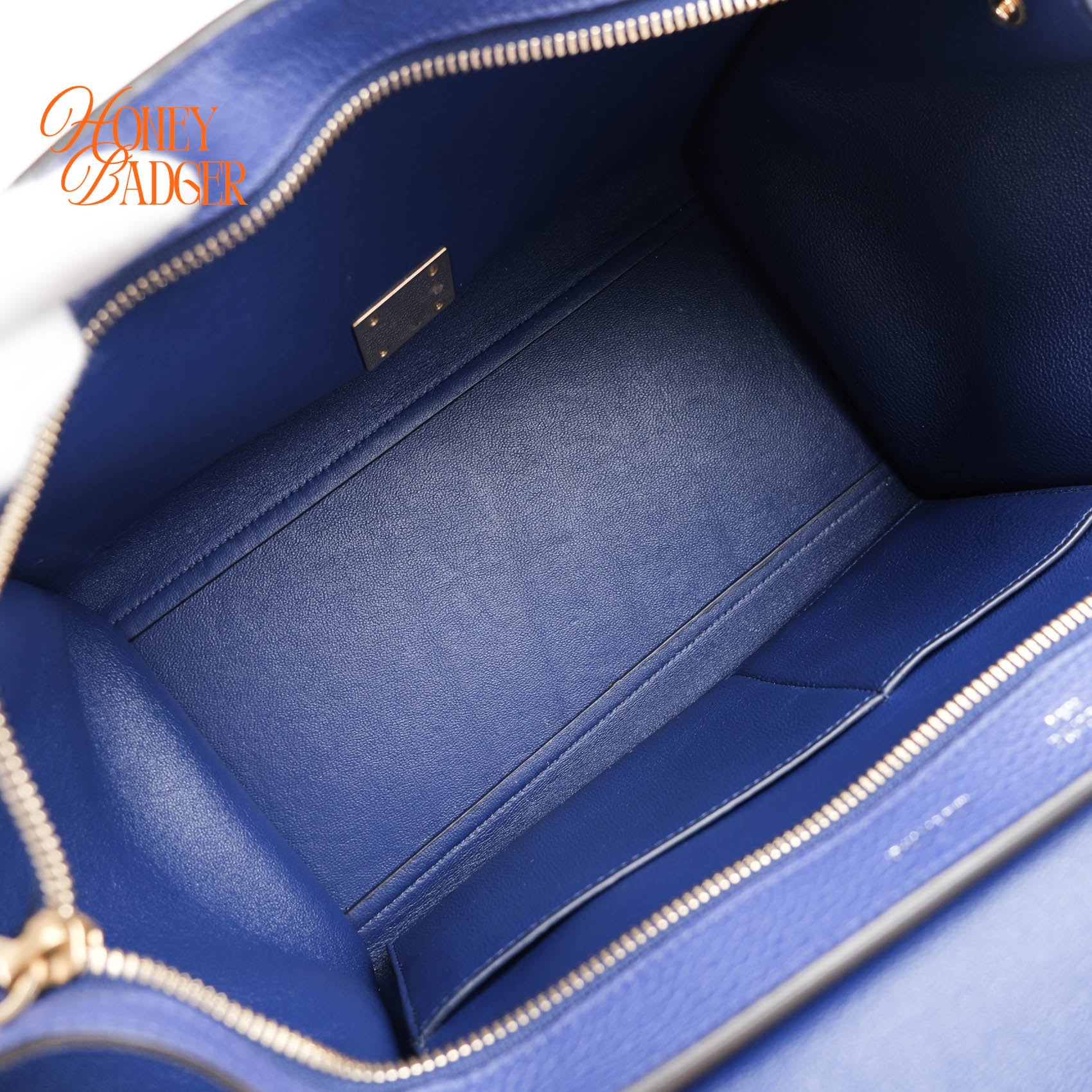 Celine Medium Trapeze 2WAY Handle Bag Blue Drummed Leather Suede Gold Hardware