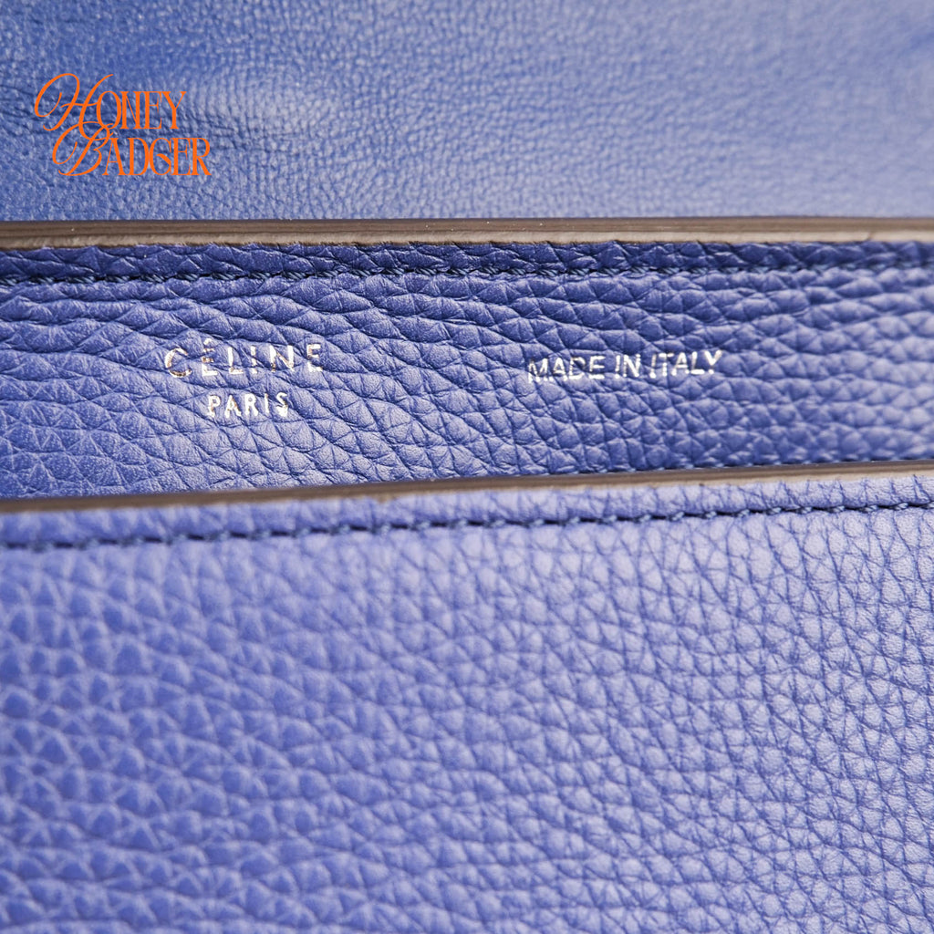 Celine Medium Trapeze 2WAY Handle Bag Blue Drummed Leather Suede Gold Hardware