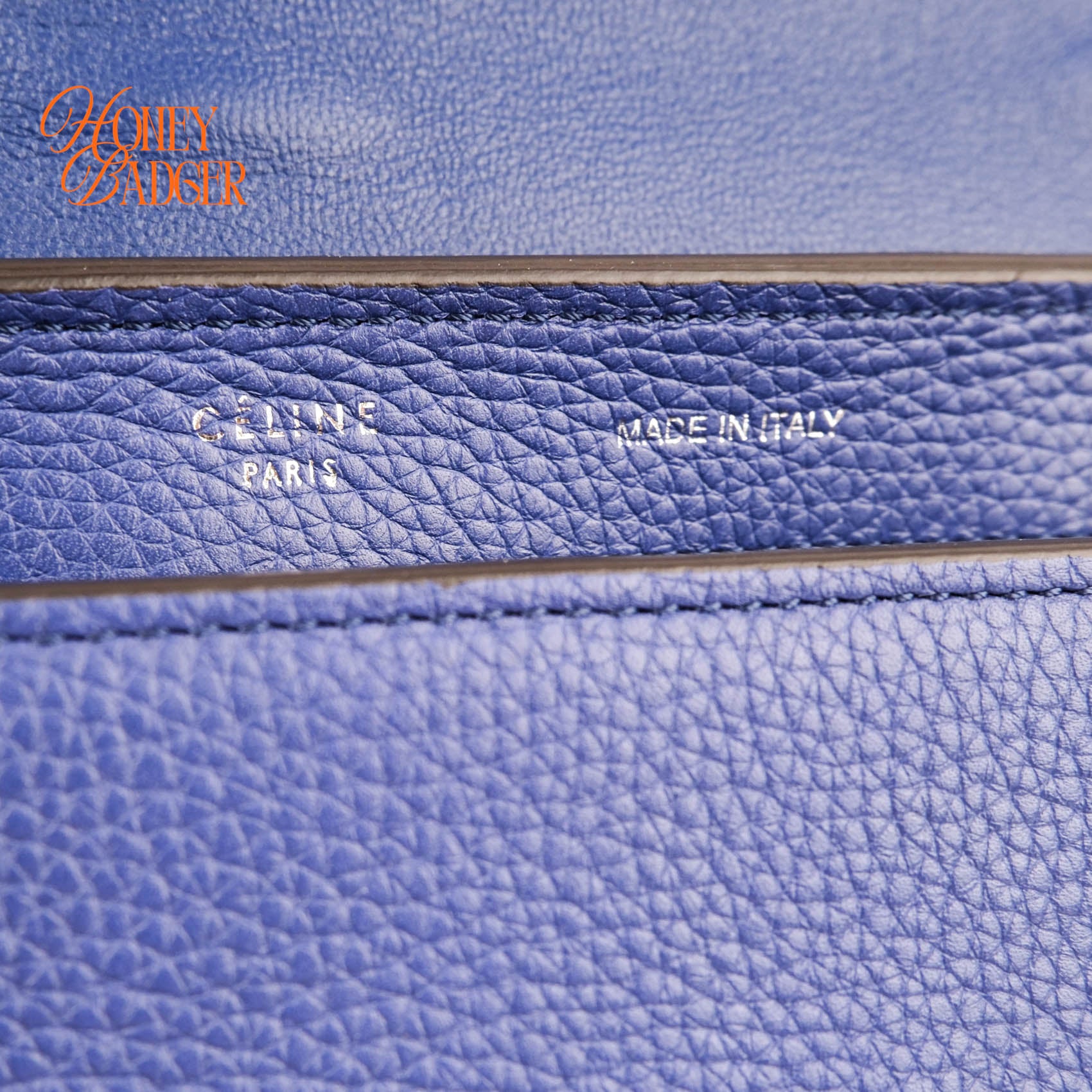 Celine Medium Trapeze 2WAY Handle Bag Blue Drummed Leather Suede Gold Hardware