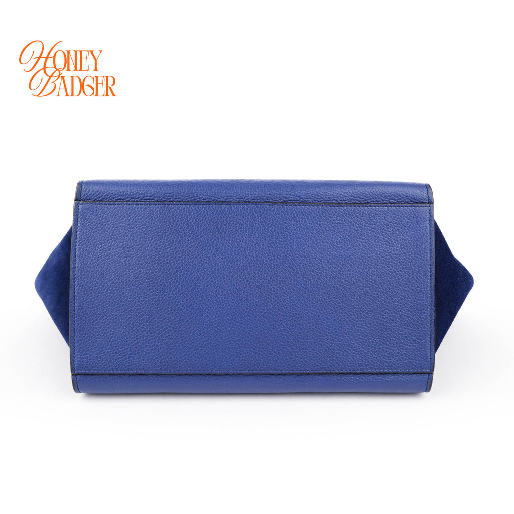 Celine Medium Trapeze 2WAY Handle Bag Blue Drummed Leather Suede Gold Hardware