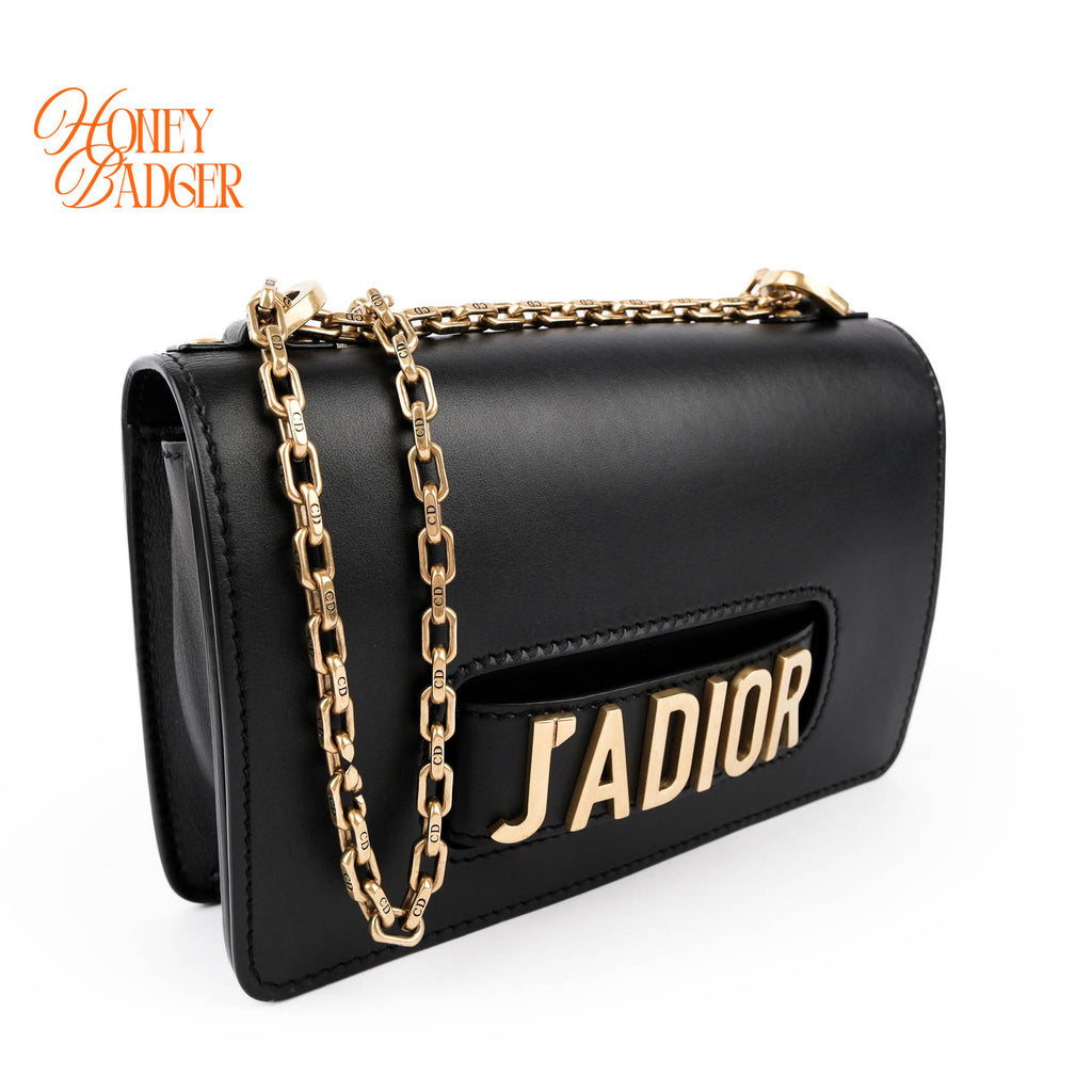 Christian Dior J'ADIOR Flap Bag Medium Smooth Black Leather Gold Hardware M9000
