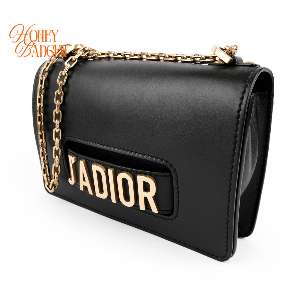 Christian Dior J'ADIOR Flap Bag Medium Smooth Black Leather Gold Hardware M9000