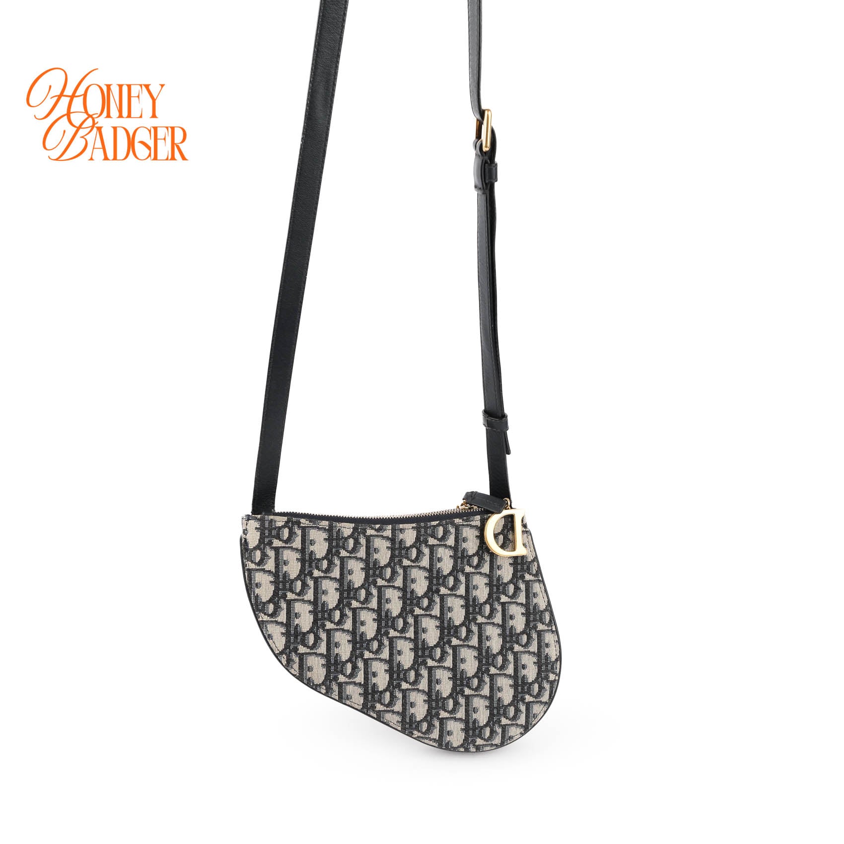 Dior Saddle Slim Pouch Mini Crossbody Blue Oblique Jacquard Gold Hardware