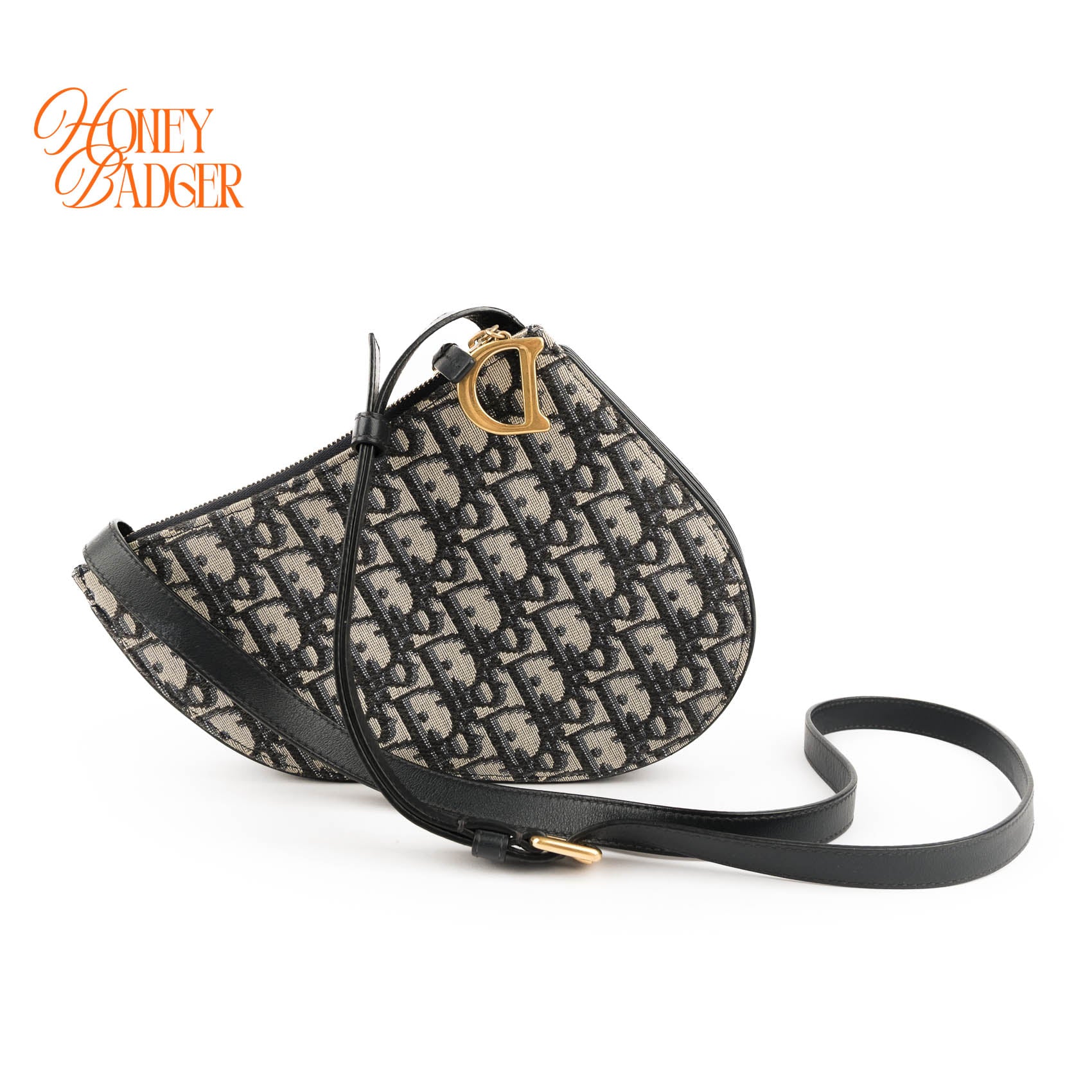 Dior Saddle Slim Pouch Mini Crossbody Blue Oblique Jacquard Gold Hardware