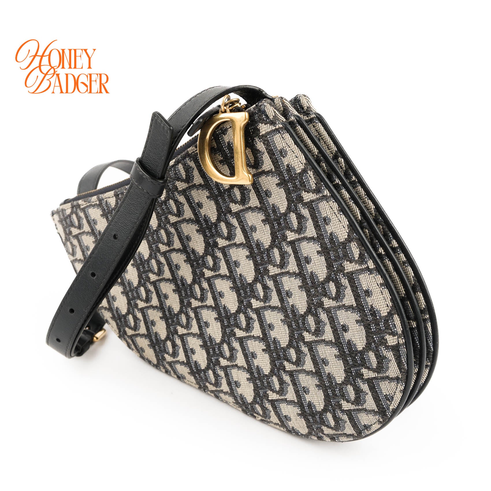 Dior Saddle Slim Pouch Mini Crossbody Blue Oblique Jacquard Gold Hardware