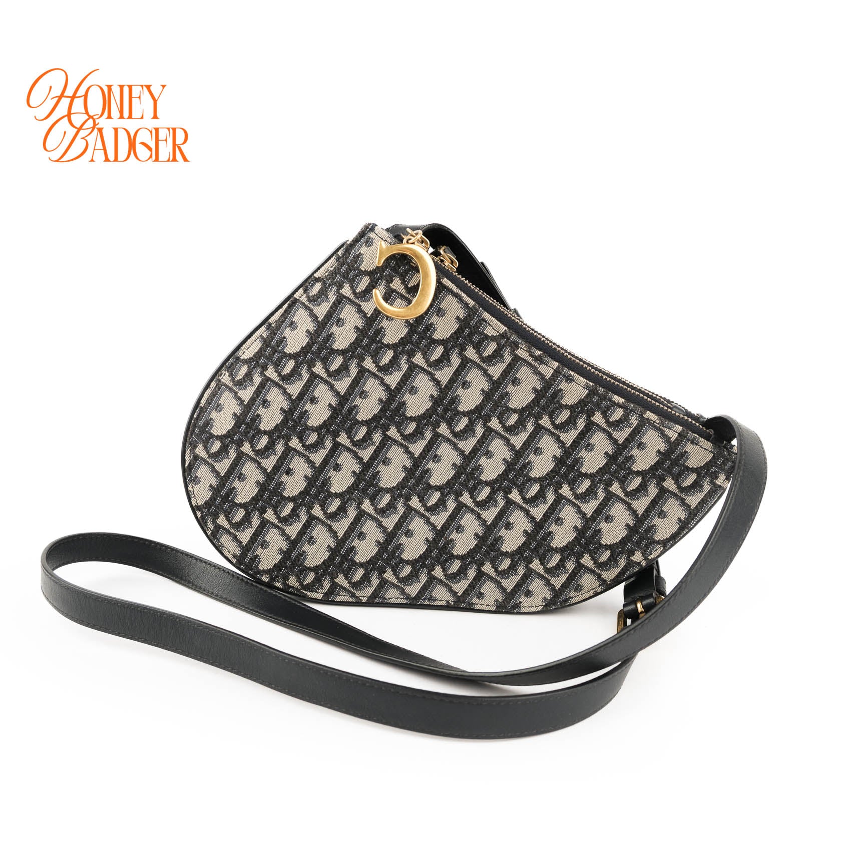 Dior Saddle Slim Pouch Mini Crossbody Blue Oblique Jacquard Gold Hardware