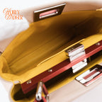 Fendi Peekaboo Iconic Mini Tricolor Beige Red Yellow Leather 2WAY Bag