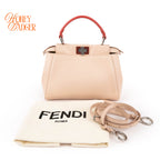 Fendi Peekaboo Iconic Mini Tricolor Beige Red Yellow Leather 2WAY Bag