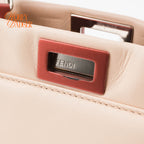 Fendi Peekaboo Iconic Mini Tricolor Beige Red Yellow Leather 2WAY Bag