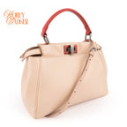Fendi Peekaboo Iconic Mini Tricolor Beige Red Yellow Leather 2WAY Bag