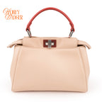 Fendi Peekaboo Iconic Mini Tricolor Beige Red Yellow Leather 2WAY Bag