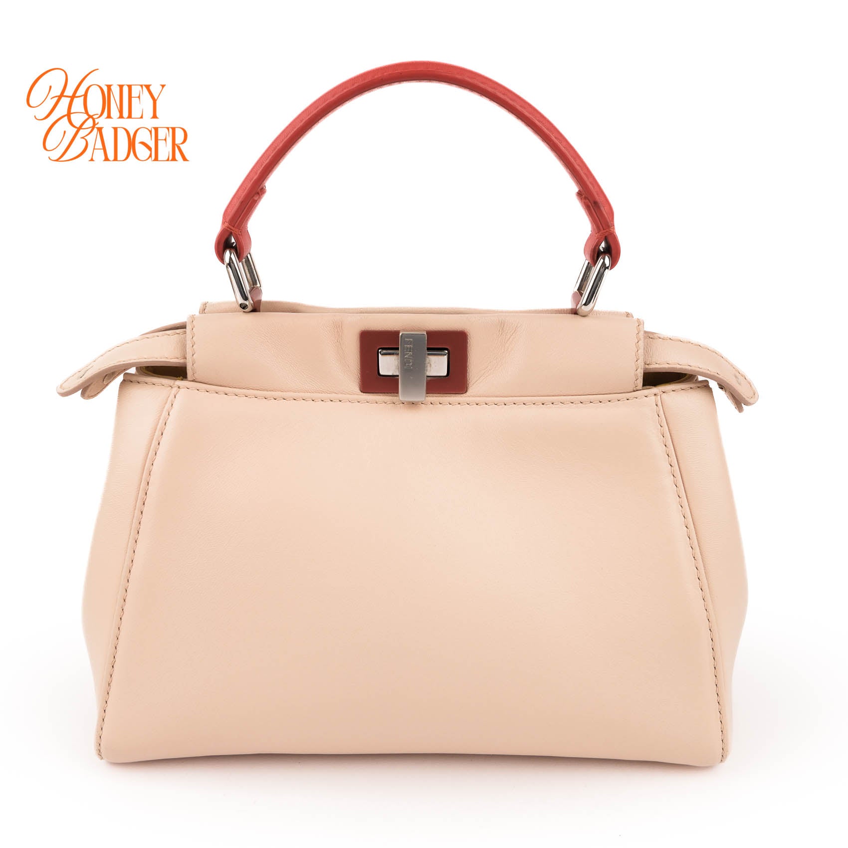 Fendi Peekaboo Iconic Mini Tricolor Beige Red Yellow Leather 2WAY Bag