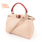 Fendi Peekaboo Iconic Mini Tricolor Beige Red Yellow Leather 2WAY Bag