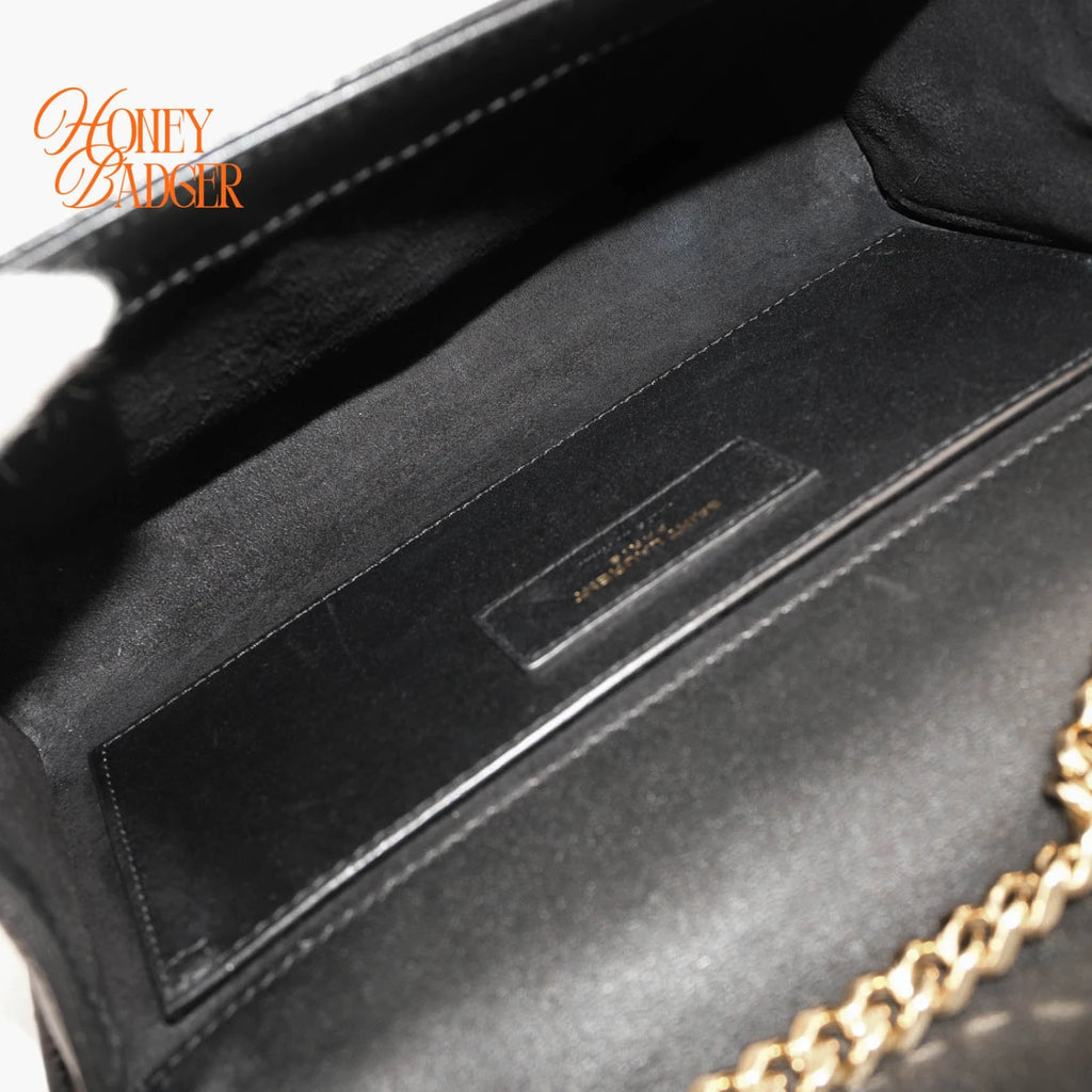 Saint Laurent Kate Small Bicolor Logo Chain Shoulder Bag Black Leather 469390