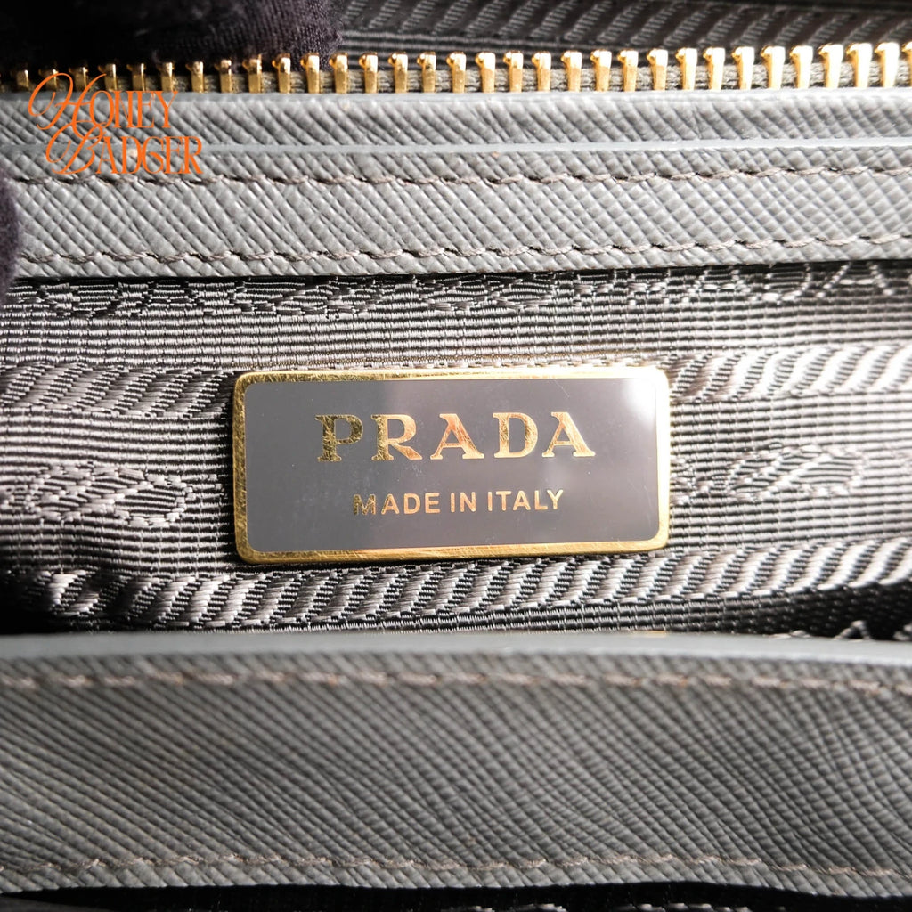 Prada Galleria Medium Saffiano Leather Gray Gold Hardware Rank A