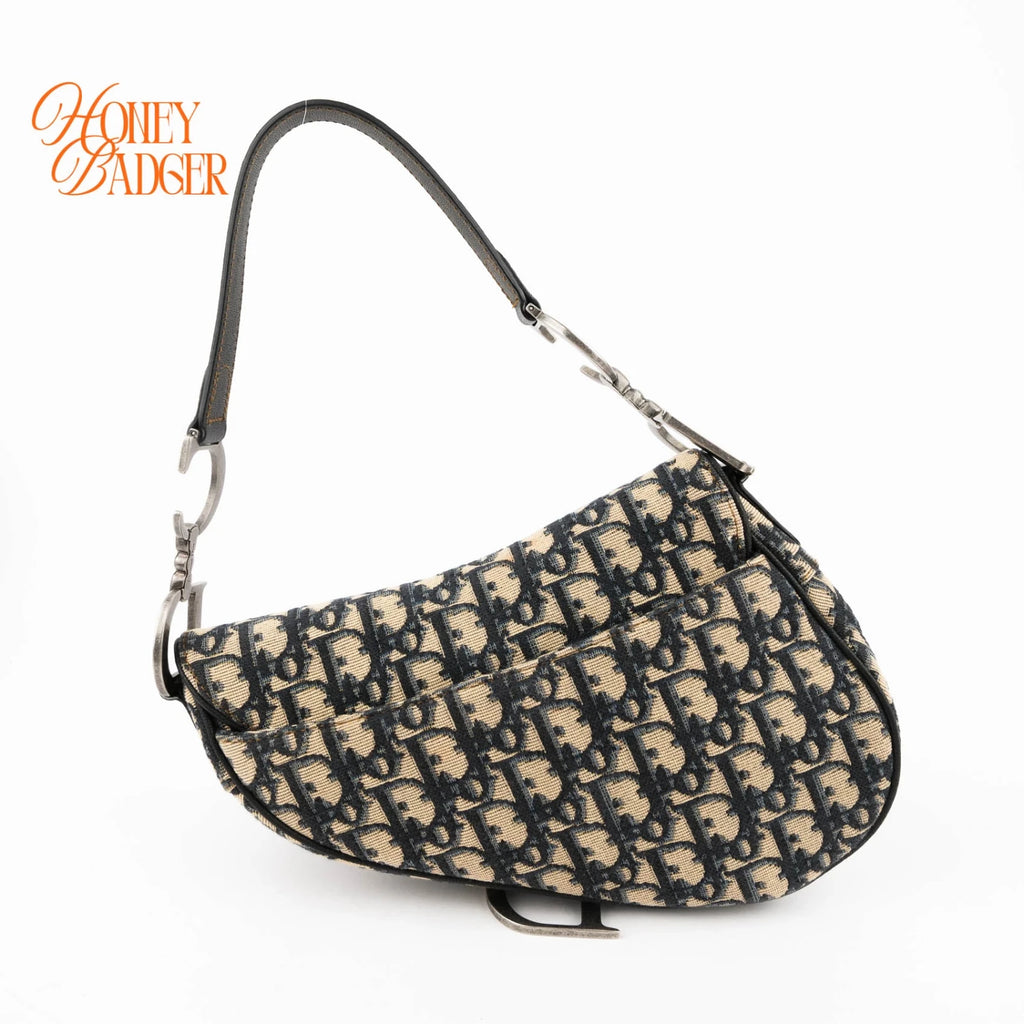 Dior Saddle Medium Oblique Jacquard Blue Silver Hardware Rank A