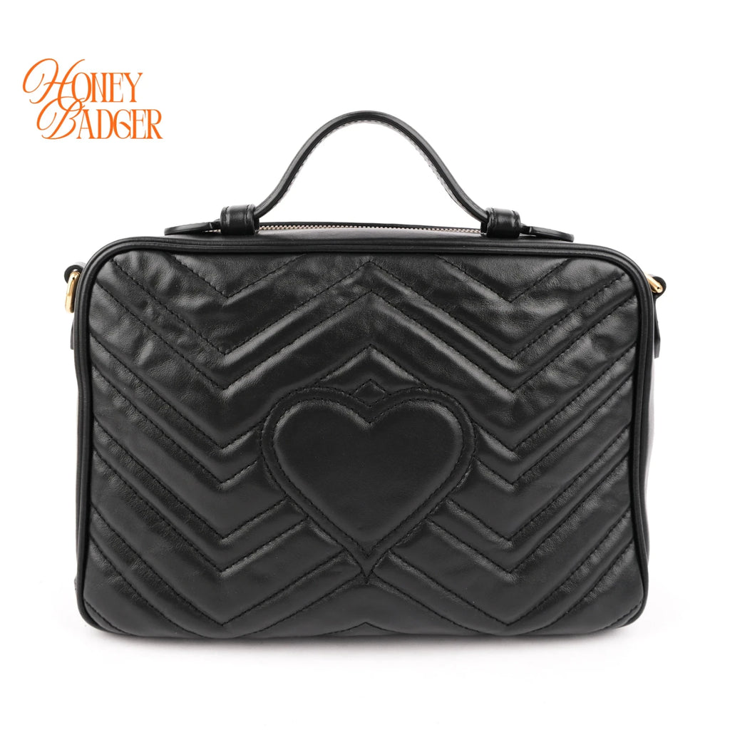 Gucci GG Marmont Top Handle Quilted Leather Black Web Strap 2-Way Bag Rank A