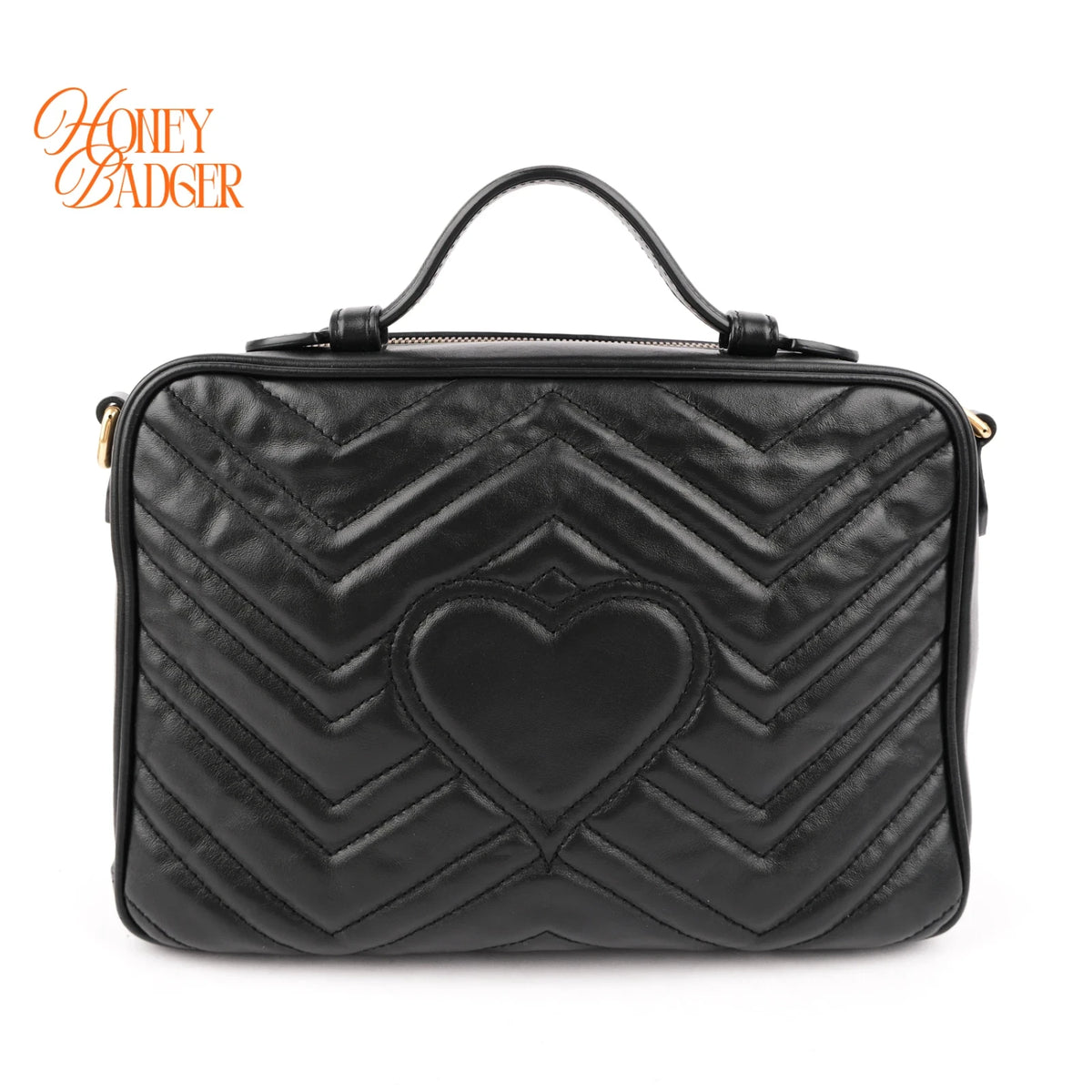 Gucci GG Marmont Top Handle Quilted Leather Black Web Strap 2-Way Bag Rank A