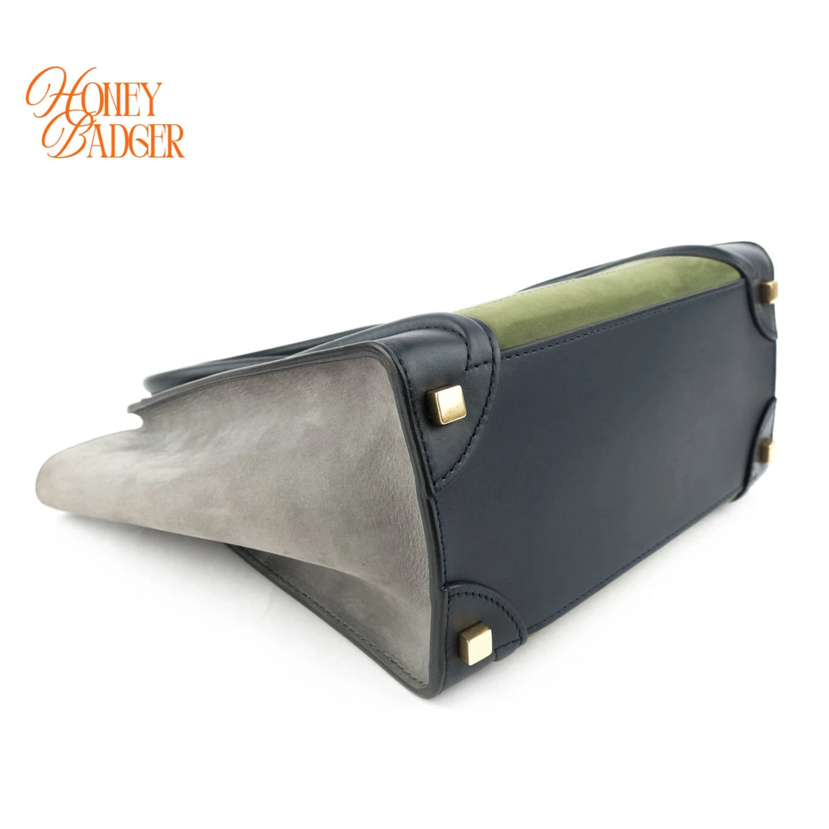 Celine Micro Luggage Tri-Color Suede & Calfskin Navy Green Grey Rank A