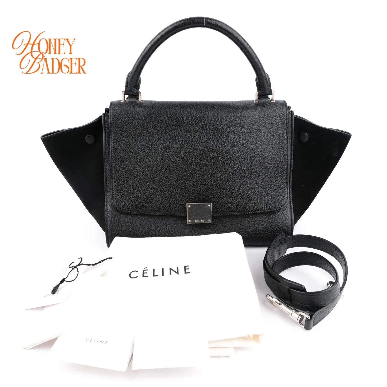 Celine Trapeze Black Grained Leather Rank A