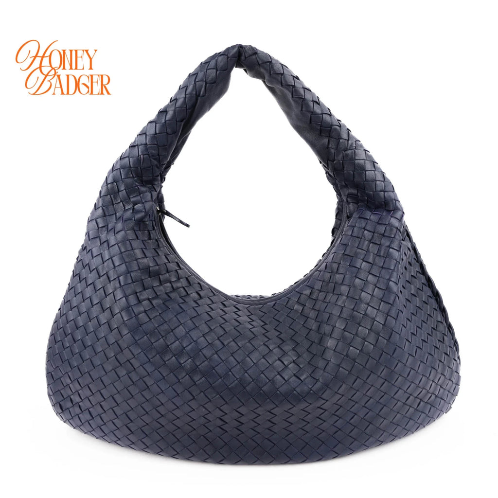 Bottega Veneta Large Veneta Hobo Intrecciato Nappa Navy Rank A