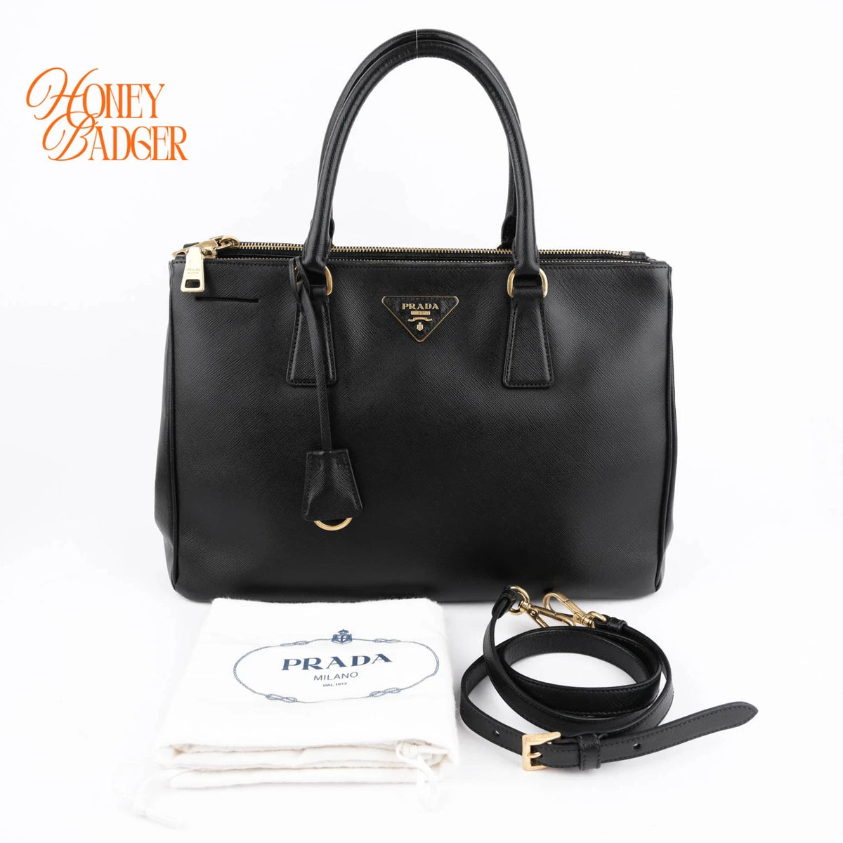 Prada Galleria Large Saffiano Leather Black Gold Hardware Rank A
