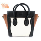 Celine Luggage Nano Leather Tricolor Black White Brown Rank A