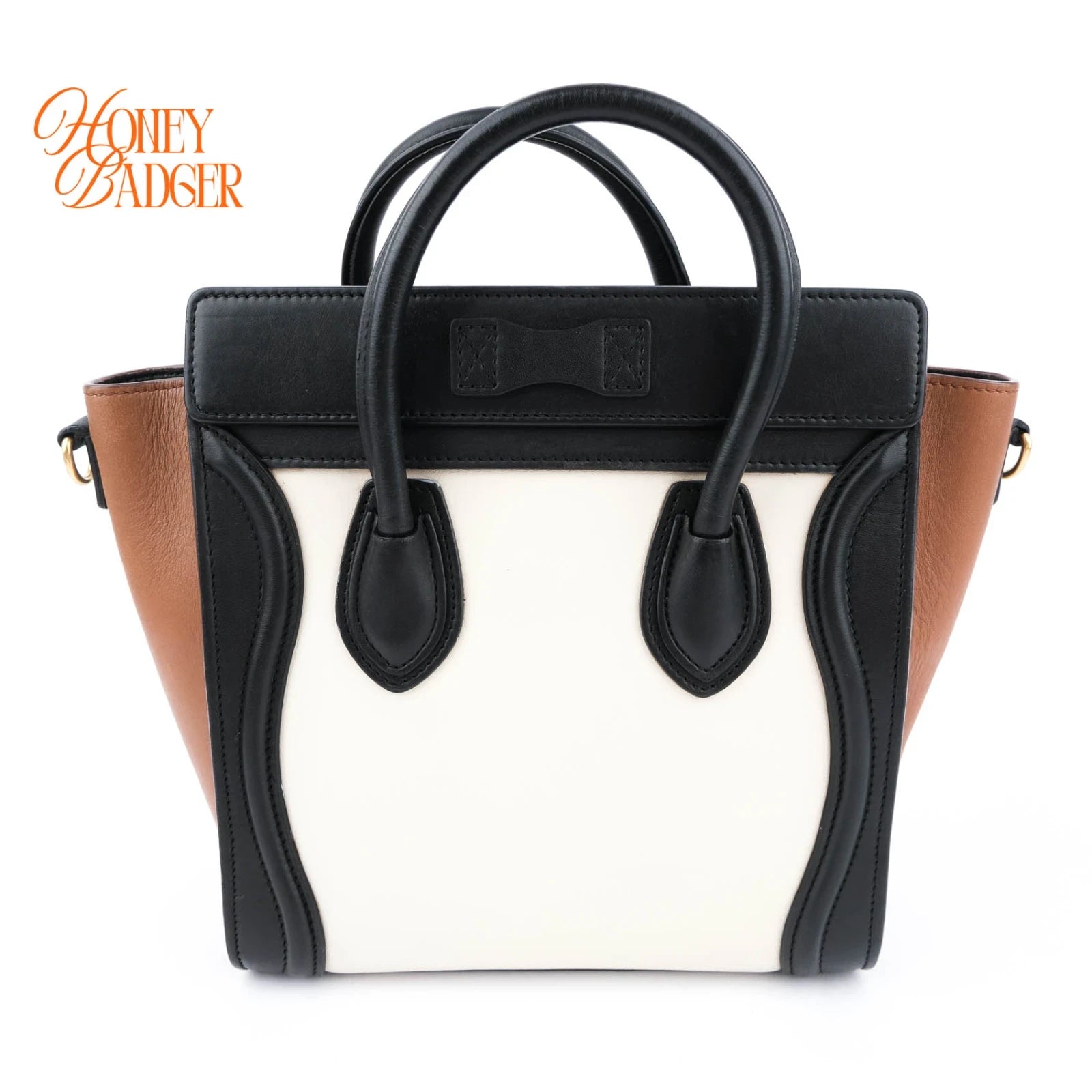 Celine Luggage Nano Leather Tricolor Black White Brown Rank A