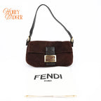 Fendi Baguette Suede Brown Glitter FF Buckle Gold Hardware Rank A