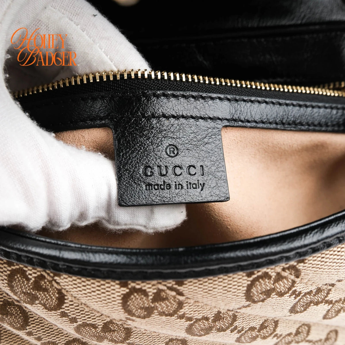 Gucci GG Marmont Small Shoulder Bag Original GG Canvas Beige/Ebony Black Leather Gold Hardware Rank A