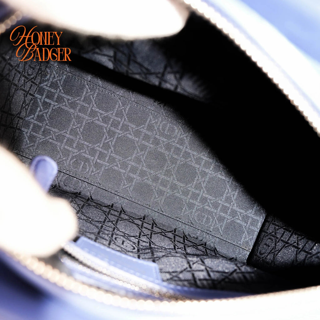 Dior Lady Dior Medium in blue lambskin, Grade A condition.