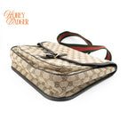 Gucci Original GG Canvas Web Single Buckle Flap Messenger Beige Rank A