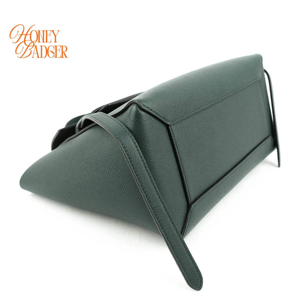 Celine Belt Bag Mini Grained Calfskin Amazone Dark Green Gold Hardware Rank AB