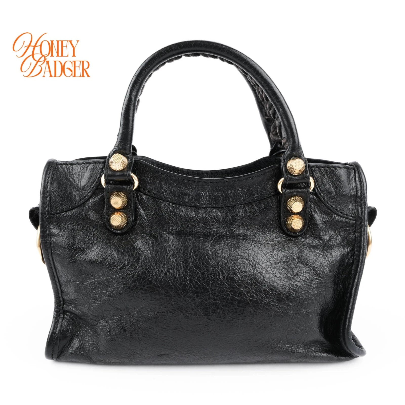 Balenciaga Classic Mini City Black Leather 2WAY Shoulder Bag Gold Hardware 309544
