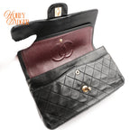 Chanel Classic Double Flap Medium 25 Lambskin Black Gold Hardware Rank AB