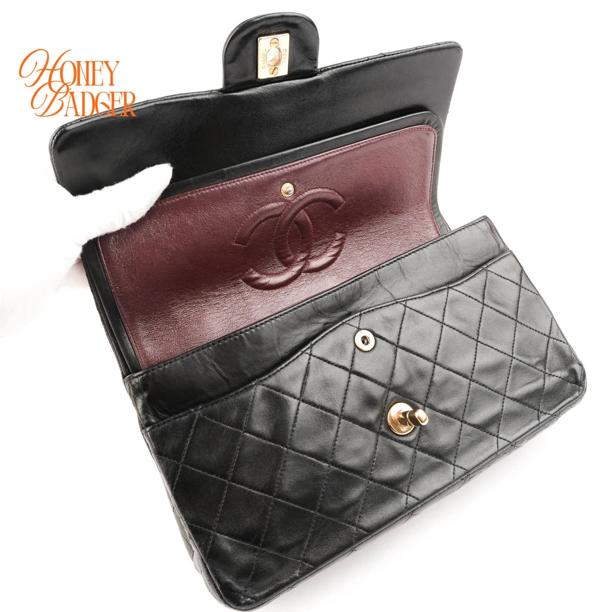 Chanel Classic Double Flap Medium 25 Lambskin Black Gold Hardware Rank AB