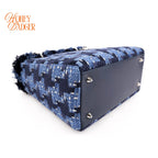 Dior Lady Dior Medium Tweed Navy Blue Silver Hardware Rank A