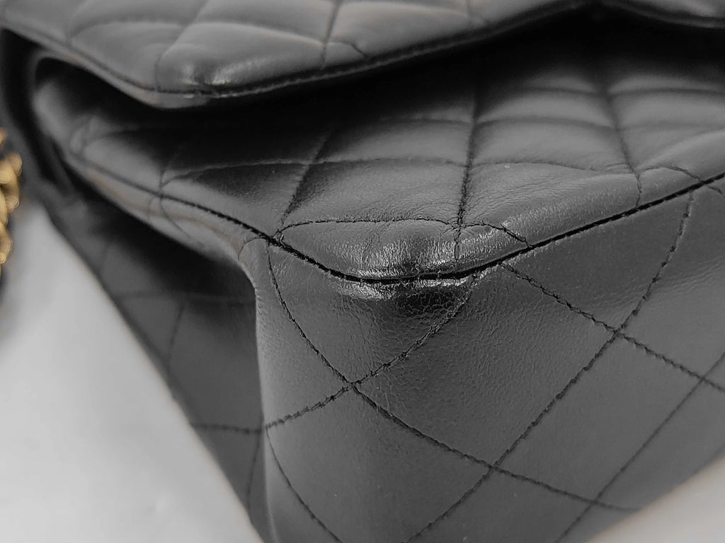 Chanel Matelasse 25 Double Flap Double Chain Leather Black Rank AB