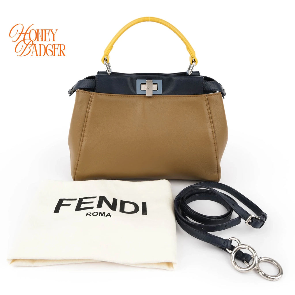 Fendi Peekaboo Iconic Mini Tricolor Beige Berry Lemon Leather 2WAY Bag