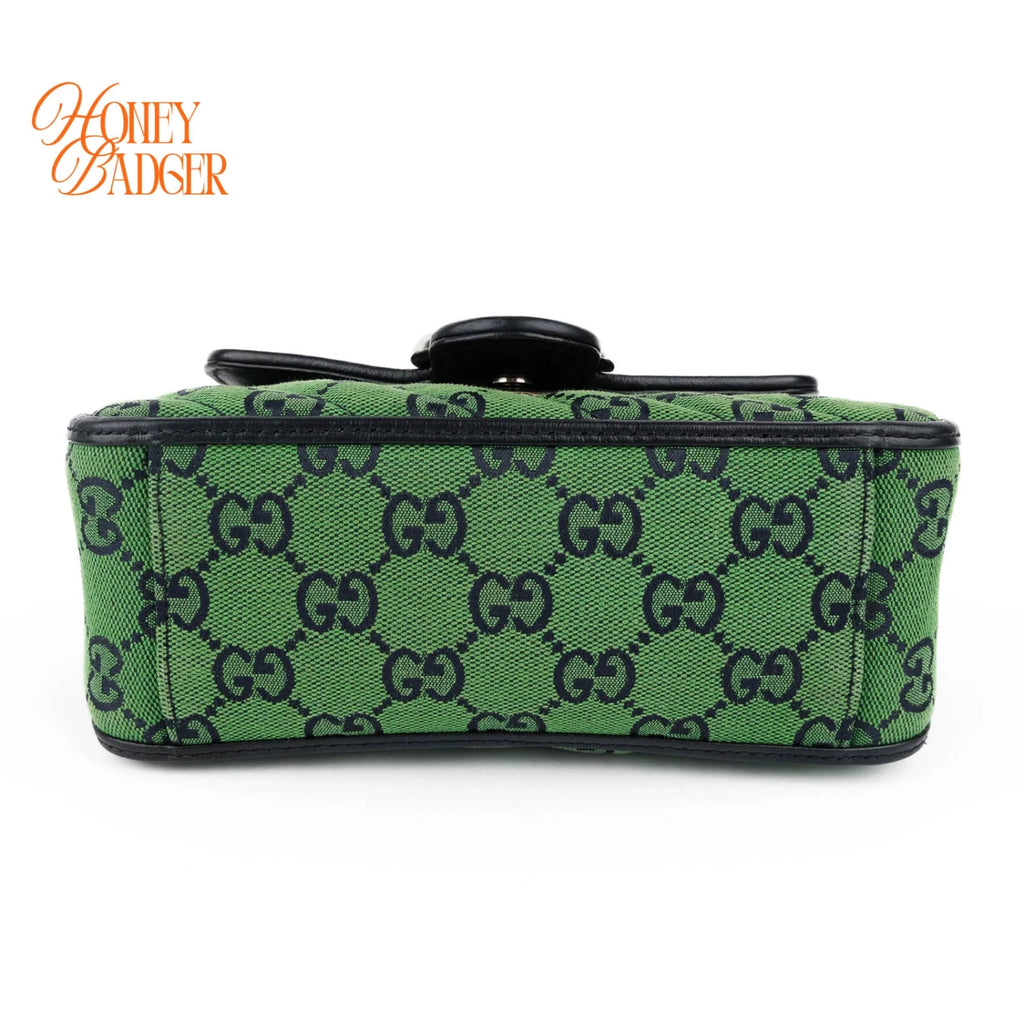 Gucci GG Marmont Mini Top Handle Canvas Green Silver Hardware Rank A