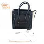 Celine Micro Luggage Shopper Tri-Color Navy Black Cream Beige Gold Hardware Rank AB