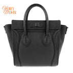Celine Luggage Nano Drummed Calfskin Leather Black Silver Hardware Rank A