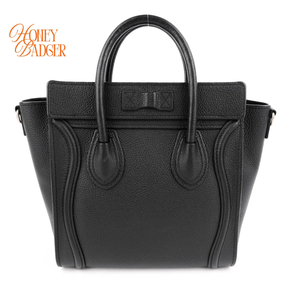 Celine Luggage Nano Drummed Calfskin Leather Black Silver Hardware Rank A
